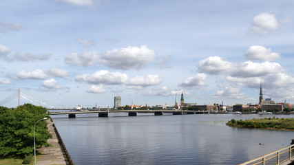 Fototapeta na wymiar Panorama of the city. The river Daugava. Riga, Latvia