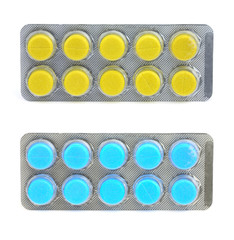 Blue and yellow pills blister