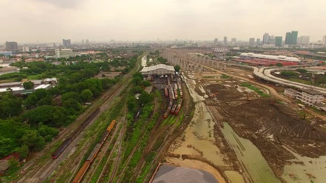 aerial view of thai railway in bangksue station important railway junction heart of bangkok thailand