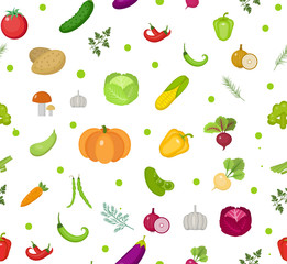 Vegetables seamless pattern. Salad endless background. Healthy lifestyle, vegan, vegetarian diet, raw food. Vector illustration