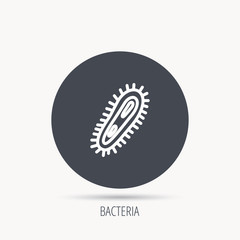 Bacteria icon. Medicine infection symbol. Bacterium or microbe sign. Round web button with flat icon. Vector