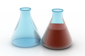 laboratory flasks containing liquid
