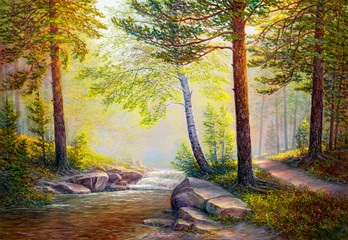 Obrazy na Szkle  Oil painting landscape