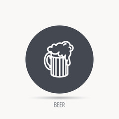 Beer icon. Glass of alcohol drink sign. Brewery symbol. Round web button with flat icon. Vector