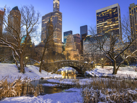 Fototapeta Central Park in New York City snow night