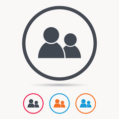 Friends icon. Group of people sign. Communication symbol. Colored circle buttons with flat web icon. Vector