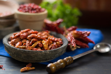Red hot chili cayenne peppers dried, variety - spicy ingredient