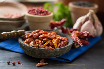 Red hot chili cayenne peppers dried, variety - spicy ingredient