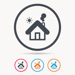 Home icon. House building symbol. Real estate construction. Colored circle buttons with flat web icon. Vector