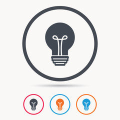 Light bulb icon. Lamp sign. Illumination technology symbol. Colored circle buttons with flat web icon. Vector