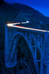 famous Bixby Creek Bridge Big Sur Pacific Coast California highway scenic drive night blue hour long exposure
