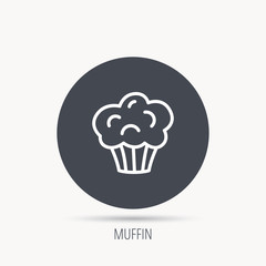 Muffin icon. Cupcake dessert sign. Bakery sweet food symbol. Round web button with flat icon. Vector