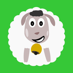 Happy fat sheep with bell. Isolated vector illustration in childish style.