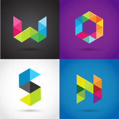 Fototapeta Creative, digital letter colorful icons, element and symbol, logo template. W, S, O, N, obraz
