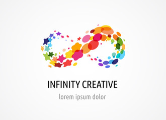 Creative, digital abstract colorful icon of infinity, endless symbol, elements, logo