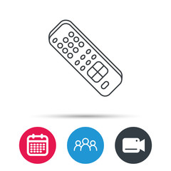 Remote control icon. TV switching channels sign. Group of people, video cam and calendar icons. Vector