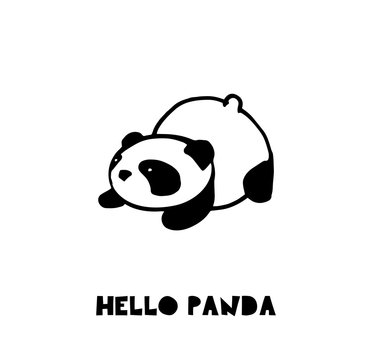 Cute Panda bear illustrations, vector hand drawn elements, black and white icons