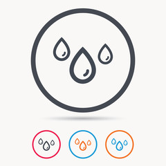 Water drop icon. Rainy weather symbol. Colored circle buttons with flat web icon. Vector