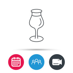 Wine glass icon. Goblet sign. Alcohol drink symbol. Group of people, video cam and calendar icons. Vector