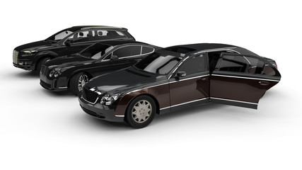 Luxury transportation / 3D render image representing an luxury car hire fleet