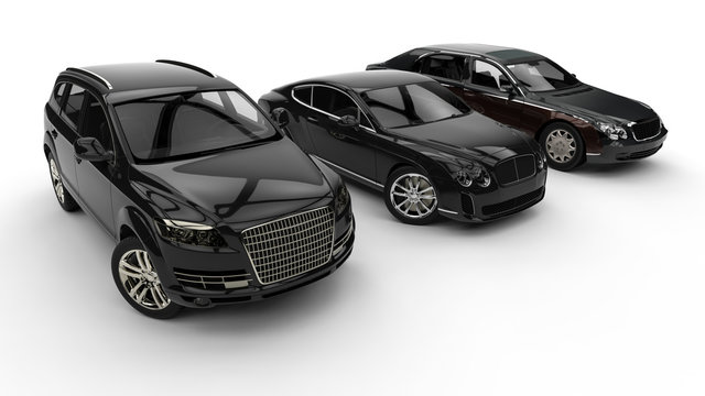 Luxury transportation / 3D render image representing an luxury car hire fleet