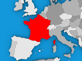 France in red on globe