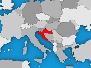 Croatia in red on globe