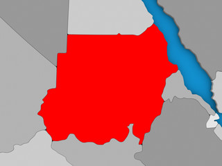 Fototapeta premium Sudan in red on globe