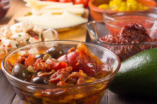Spanish or italian starters with olives and peppers