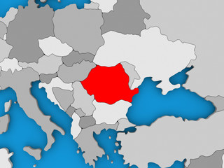 Fototapeta premium Romania in red on globe
