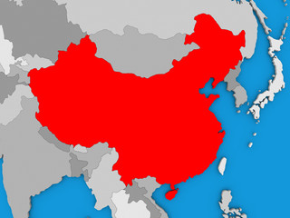China in red on globe