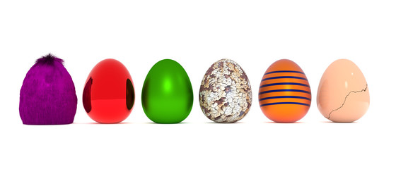 Assortment of Easter eggs on white