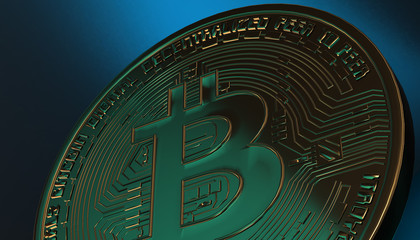 Fototapeta na wymiar Golden Bitcoins, new virtual money on various digital background, 3D render