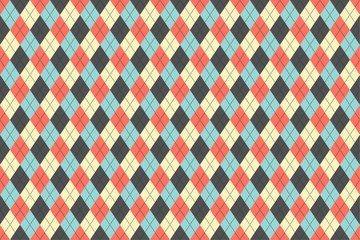 Classic argyle seamless pattern for textile, paper print. Vector illustration. Blue grey red beige.