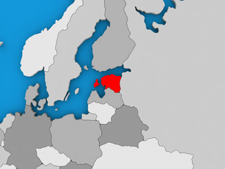 Estonia in red on globe