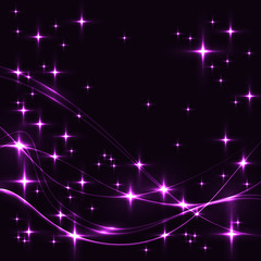 Fototapeta na wymiar Dark background with purple stars and waves.