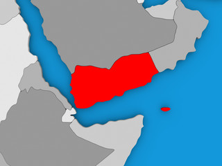 Yemen in red on globe