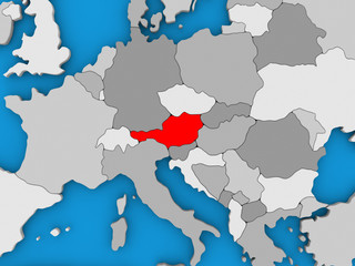 Austria in red on globe
