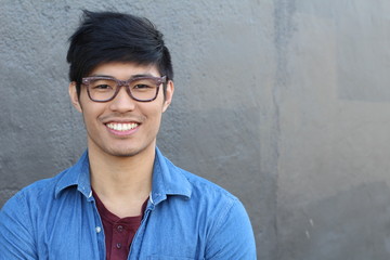 Asian Man Portrait Smiling Isolated with copy space 
