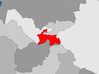 Tajikistan in red on globe