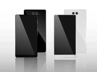 Black and White Smart Phone with dual camera and without frame Vector Illustration isolated on background