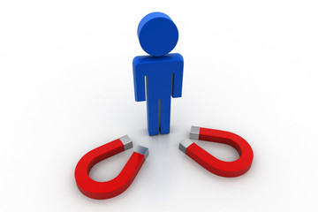 Magnetic bars attracting the man