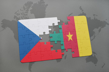 puzzle with the national flag of czech republic and cameroon on a world map