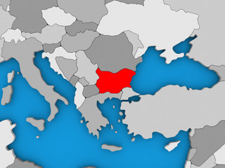 Bulgaria in red on globe
