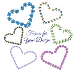Floral hearts forms on the white background.Valentine`s day.  Vector illustration. Frames for your design