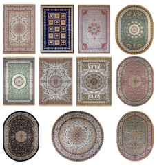Set of eleven Arabic carpet isolated on white background