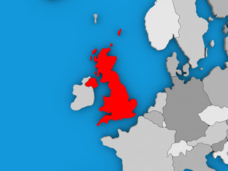 United Kingdom in red on globe