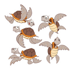 Fototapeta premium Illustration of a set of Cute Sea Turtles. Cartoon Character