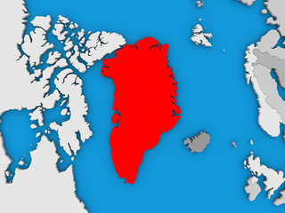Greenland in red on globe