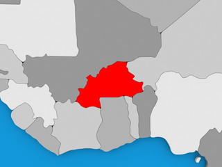 Burkina Faso in red on globe